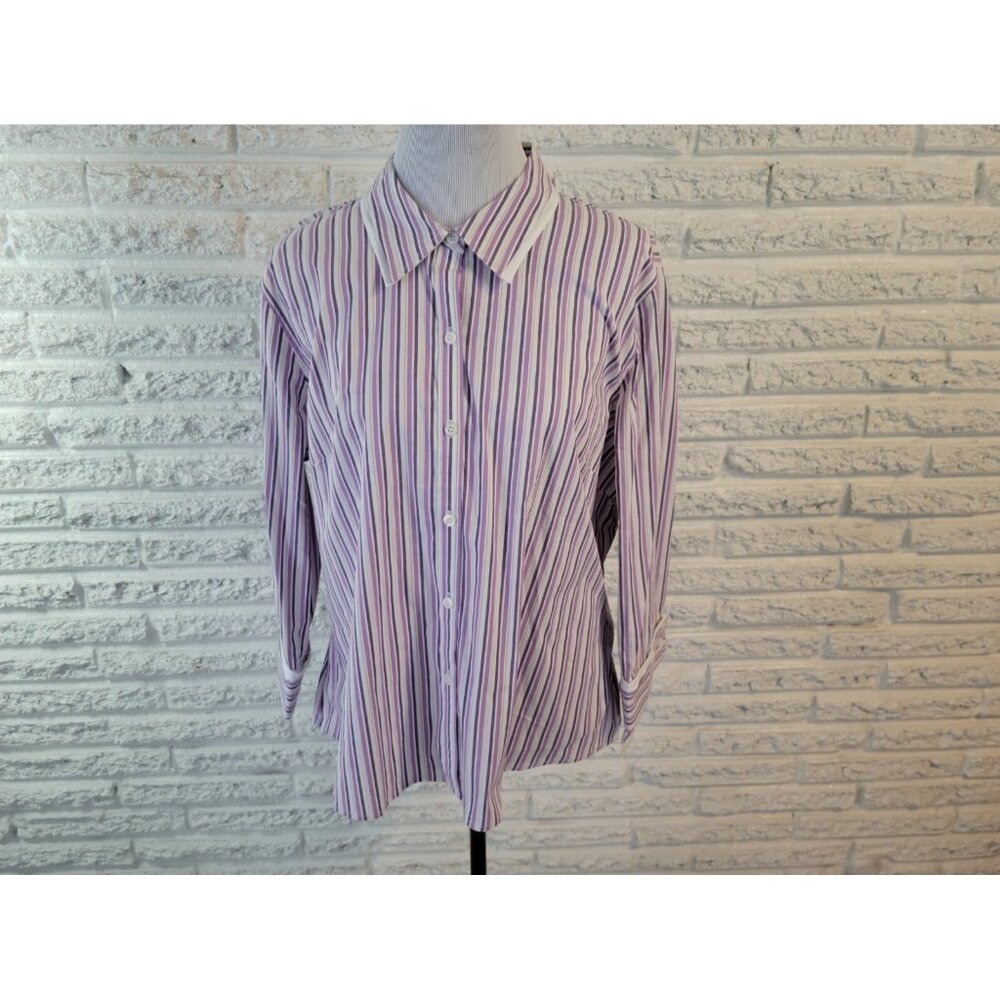 Style & Co 18 Plus Size Shirt Purple Striped Cotton Blend Button Up STR215E